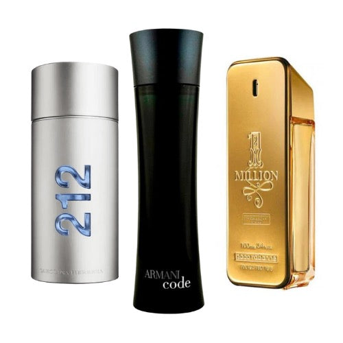 Conjunto de 3 perfumes | 212 Men NYC, Paco Rabanne One Million, Armani Code Homme 100 ml