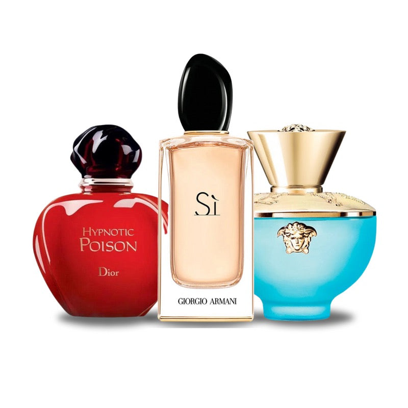 Conjunto de 3 perfumes | Dior HYPNOTIC POISON, Giorgio Armani SÌ, Versace DYLAN TURQUOISE 100 ml